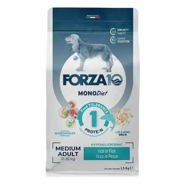Forza10 MonoDiet Medium Adult Low Grain Hypoallergenic Pesce 1,5 kg - Crocchette monoproteiche cane
