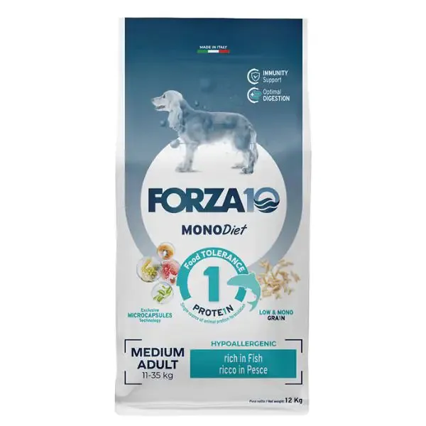 Forza10 MonoDiet Medium Adult Low Grain Hypoallergenic Pesce 12 kg - Crocchette monoproteiche cane
