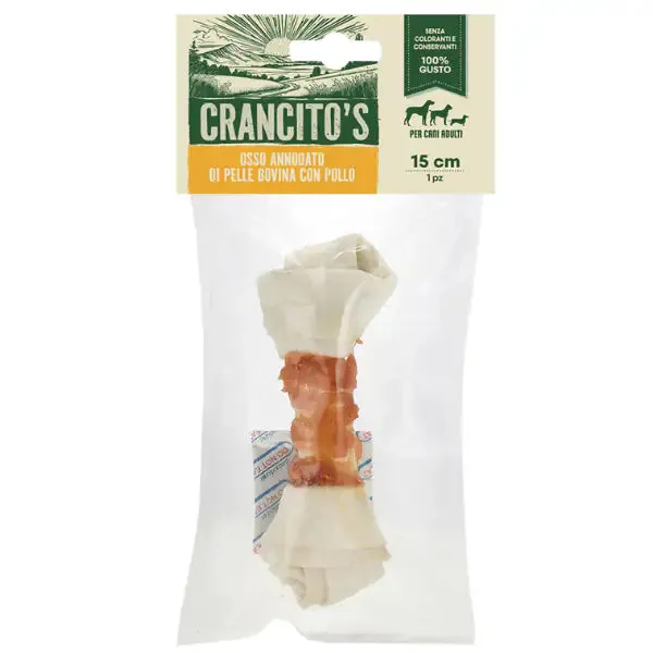 Crancito's Snack naturale per Cani Adulti Osso Annodato di pelle bovina con pollo 1 pezzo da 15 cm