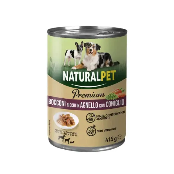 NaturalPet Premium Dog Adult All Breeds Bocconcini 415 gr Agnello e Coniglio