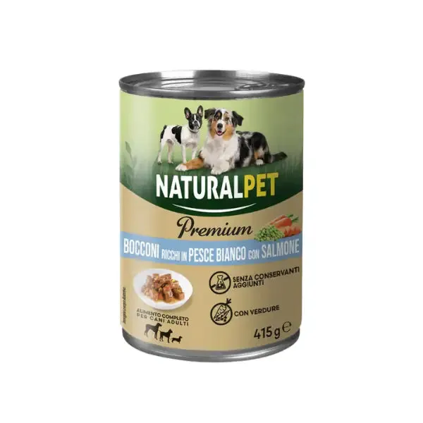 NaturalPet Premium Dog Adult All Breeds Bocconcini 415 gr Pesce bianco e salmone