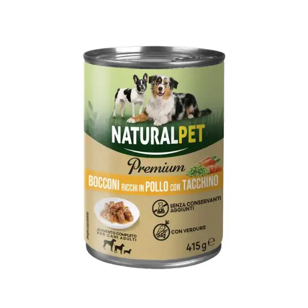 NaturalPet Premium Dog Adult All Breeds Bocconcini 415 gr Pollo e tacchino