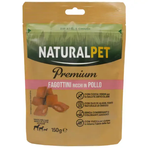 NaturalPet Premium Dog Adult All Breeds Fagottini snack funzionali 150 gr Pollo - Salute articolare
