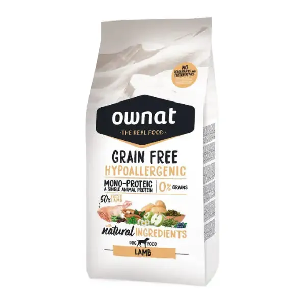 Ownat Grain Free Hypoallergenic Mono-Proteic All Breeds Adult con agnello fresco 12 kg - Croccantini per cani