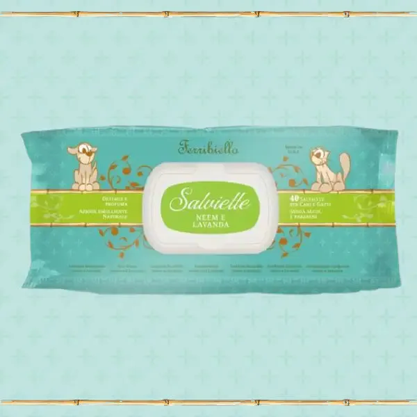 Salviette detergenti umidificate funzionali per cani e gatti Ferribiella Neem e lavanda