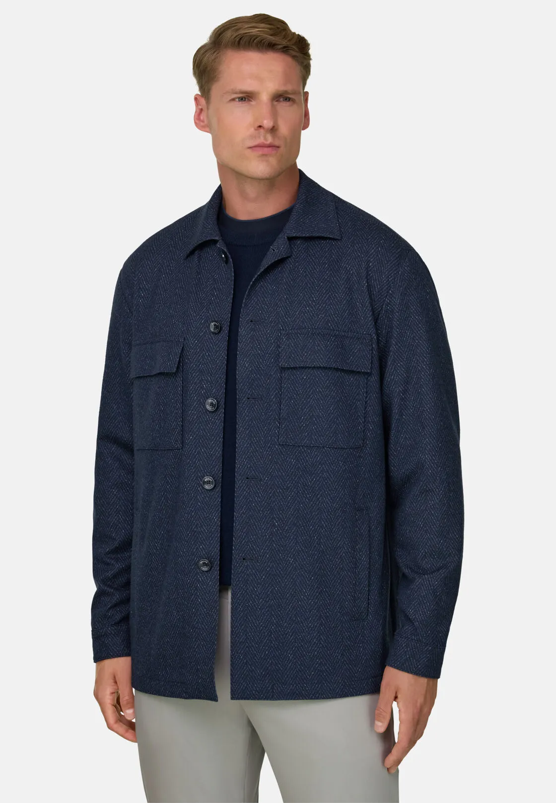 Boggi, Giacca Camicia Resca Misto Viscosa, Uomo, Blu, Taglia: M