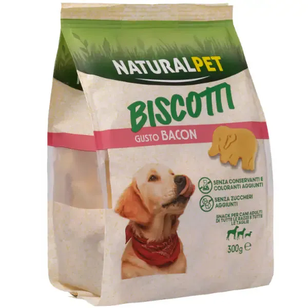 NaturalPet biscotti per cani All Breeds formine snack 300 gr Bacon