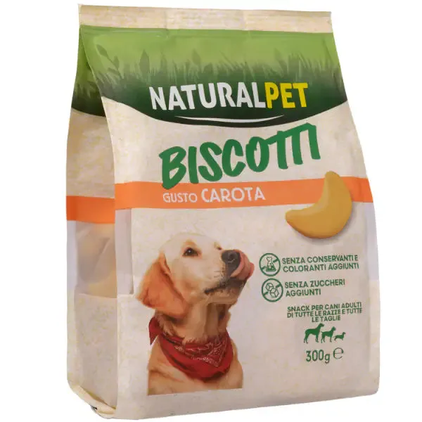 NaturalPet biscotti per cani All Breeds formine snack 300 gr Carota