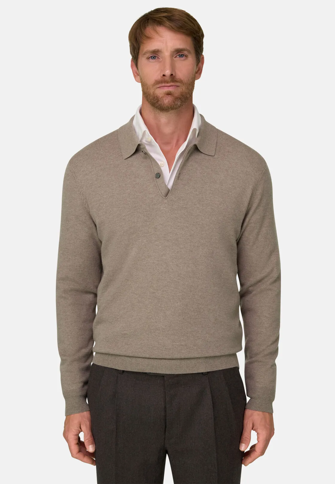Boggi, Polo Di Maglia In Misto Cashmere, Uomo, Taupe, Taglia: XL