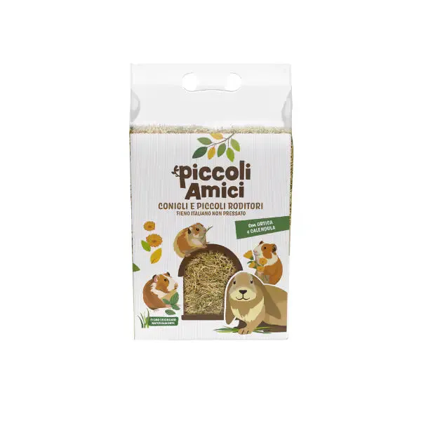Piccoli Amici Fieno per conigli e piccoli roditori non pressato 500 gr con Ortica e calendula - Mangime per conigli