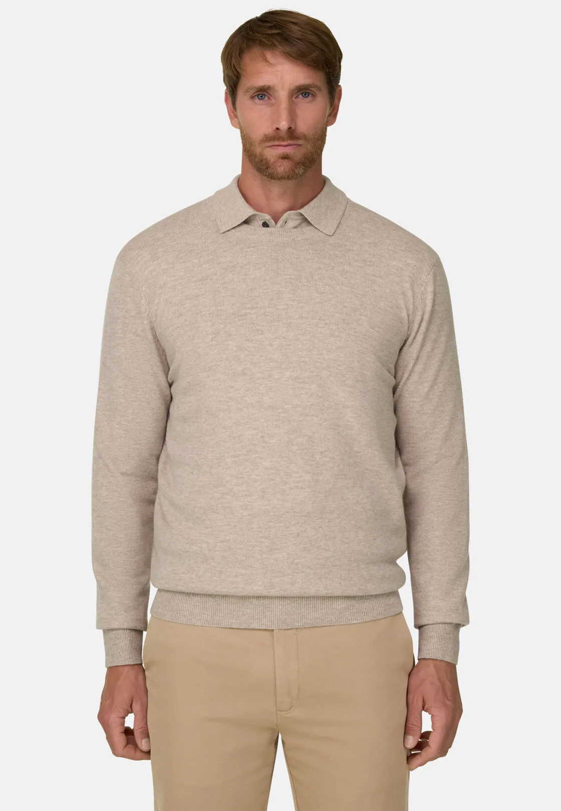 Boggi, Maglia Girocollo In Misto Cashmere, Uomo, Taupe, Taglia: M