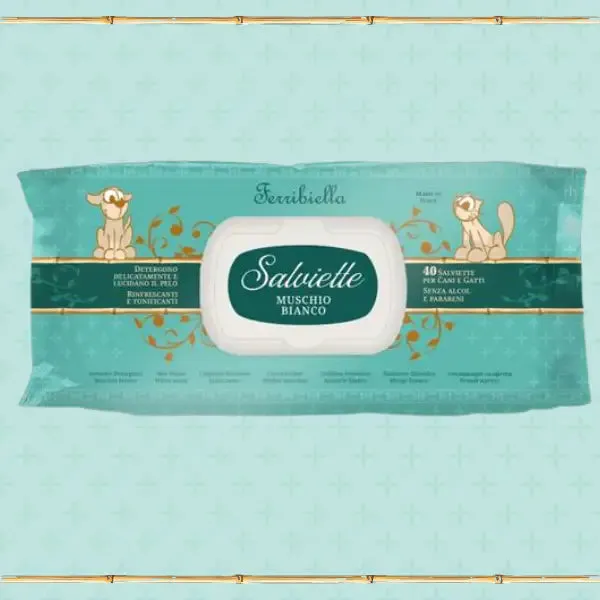 Salviette detergenti umidificate funzionali per cani e gatti Ferribiella Muschio bianco