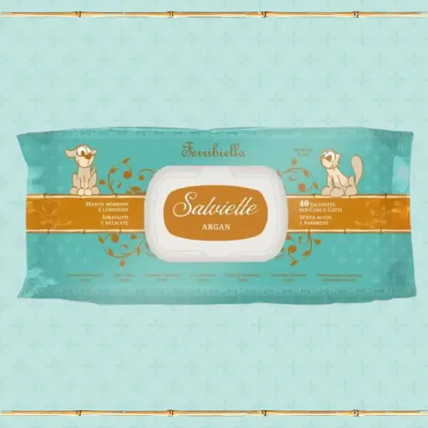 Salviette detergenti umidificate funzionali per cani e gatti Ferribiella Argan