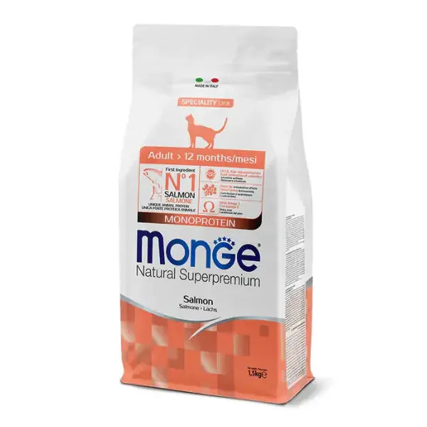 Monge Natural Superpremium Adult Monoprotein con Salmone 10 kg - Cibo monoproteico gatto