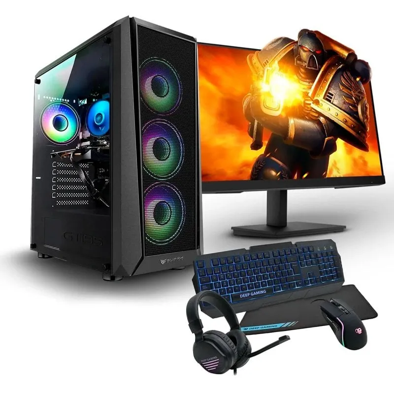 PC da gioco da corsa AMD Ryzen 5 4500G/16GB/1TB SSD/GTX 1650 + monitor FullHD da 24" + combo da gioco