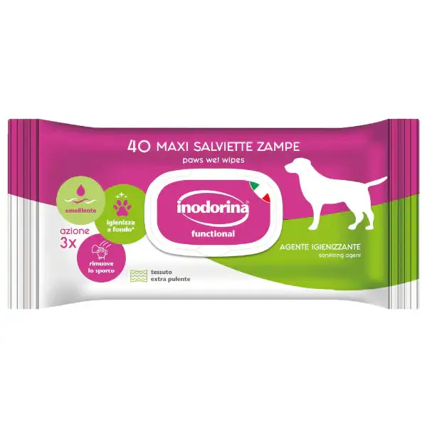 Inodorina Funzionale Salviette Detergenti 40 salviette zampe con igienizzante