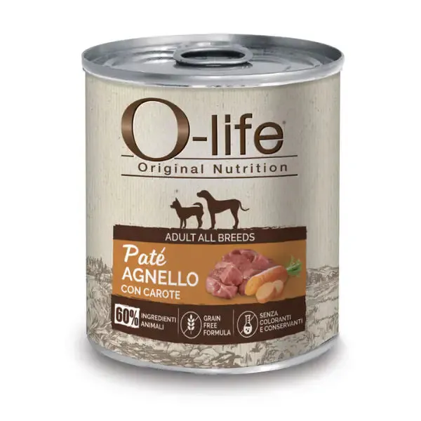 O-life Adult Grain Free Patè 400 gr Agnello con carote - Cibo umido per cani