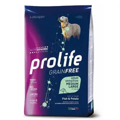 Prolife Grain Free Cane Adult Sensitive Medium/Large Pesce e Patate 10 kg - Crocchette monoproteiche cane