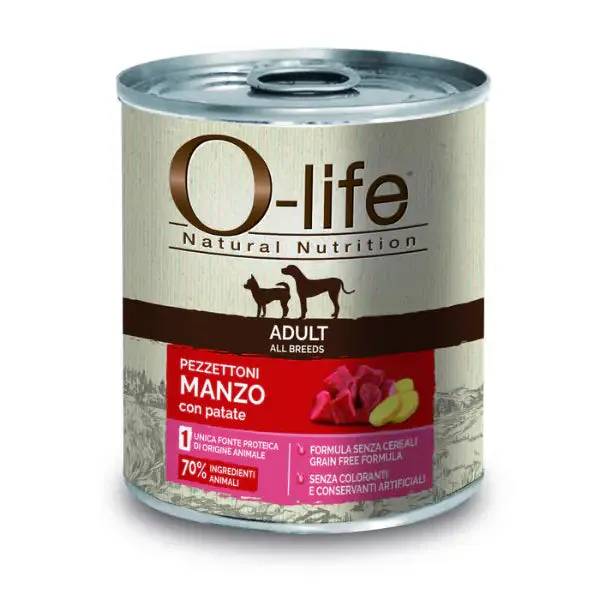 O-life Dog Adult Grain Free Pezzettoni monoproteici 400 gr Manzo e patate - Umido monoproteico cane
