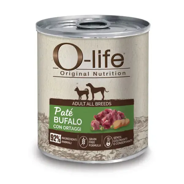 O-life Adult Grain Free Patè monoproteico 400 gr Bufalo - Umido monoproteico cane