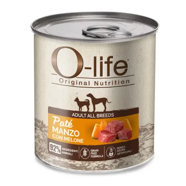 O-life Adult Grain Free Patè monoproteico 400 gr Manzo con melone - Umido monoproteico cane
