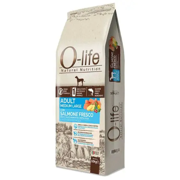 O-life Dog Grain Free Adult Medium/Large Salmone fresco 10 kg - Croccantini per cani