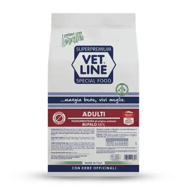 Vet Line Secco Monoproteico Cane Adult Bufalo 3 kg - Crocchette monoproteiche cane