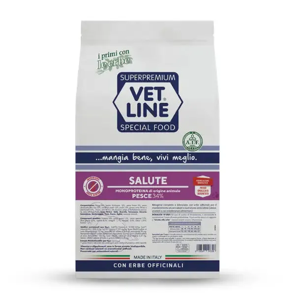 Vet Line Secco Monoproteico Cane Salute Pesce 12,5 kg - Crocchette monoproteiche cane