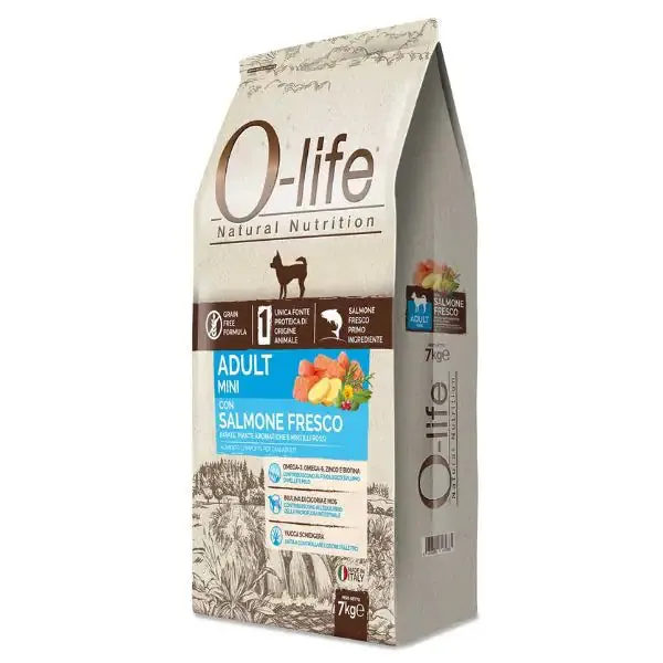 O-life Dog Grain Free Adult Mini Salmone fresco 7 kg - Croccantini per cani