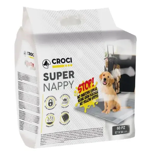 Tappetini Igienici Super Nappy Carbone Attivo Croci 60 pezzi 57x54 cm