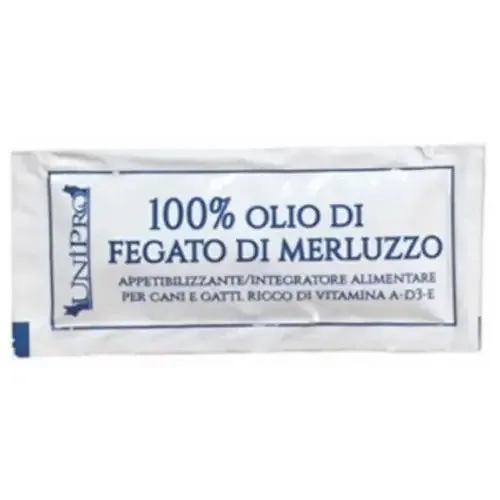 Unipro Olio di pesce Integratore alimentare per cani e gatti 10 gr Fegato di merluzzo