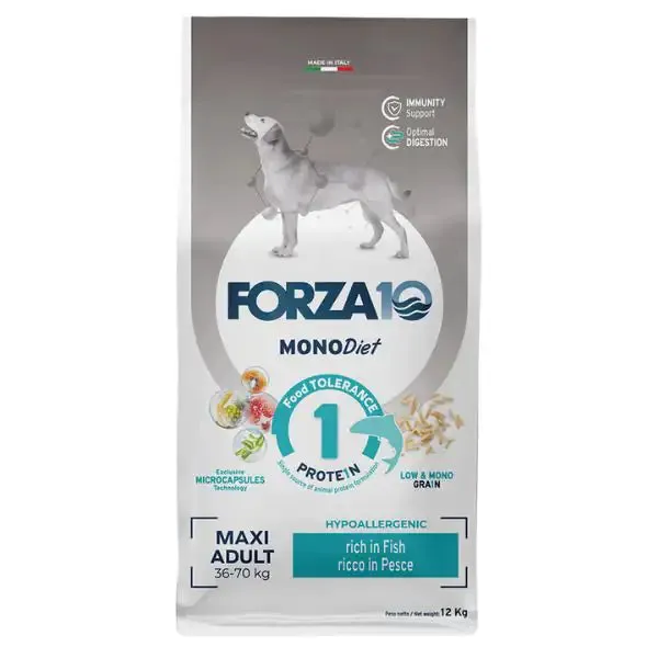 Forza10 MonoDiet Maxi Adult Low Grain Hypoallergenic Pesce 12 kg - Crocchette monoproteiche cane