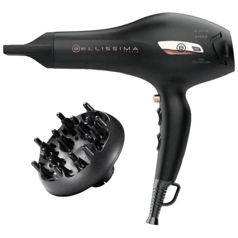 Phon Professionale Ionico Bellissima P7 3000 2100W 3 Temperature 2 Velocità Accessori Nero Oro Rosa