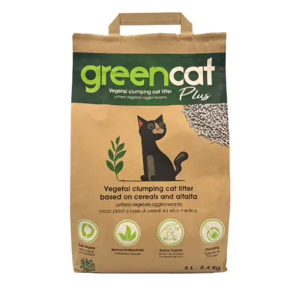 GreenCat Plus lettiera vegetale e agglomerante per gatti Cereali e erba medica 5 lt (2,4 kg) - Lettiera vegetale