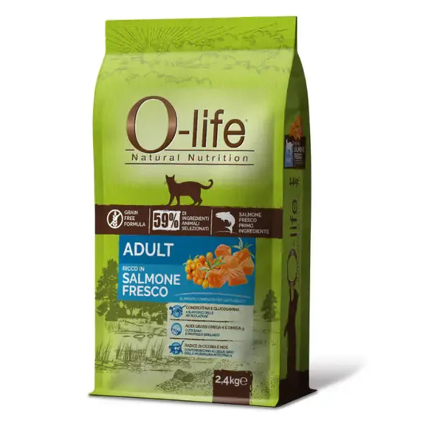 O-life Cat Adult Grain Free Salmone fresco 2,4 kg - Croccantini per gatti