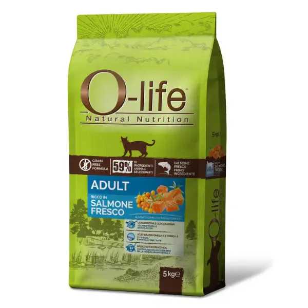 O-life Cat Adult Grain Free Salmone fresco 5 kg - Croccantini per gatti