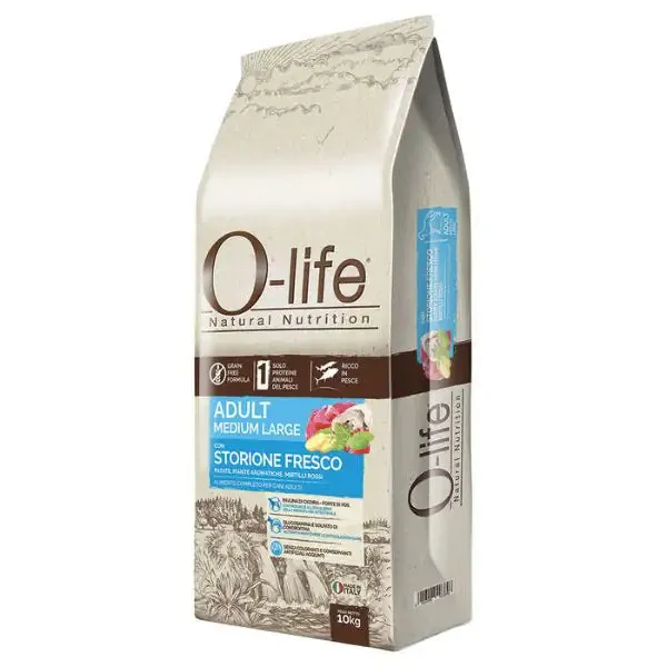 O-life Dog Grain Free Adult Medium/Large Storione e Tonno 10 kg - Croccantini per cani