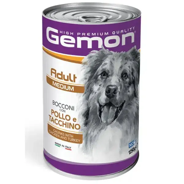 Monge Gemon Dog Bocconi Adult Medium 1,25 kg Pollo e tacchino - confezione da 6 pezzi - Cibo umido per cani