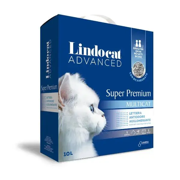 Lindocat Advanced Multi-Cat Super Premium lettiera agglomerante in bentonite bianca con bicarbonato 10 lt (8,5 kg) - Lettiera agglomerante