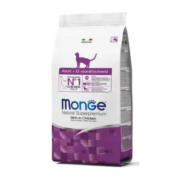 Monge Natural Superpremium Adult Cat Ricco in Pollo 10 kg - Croccantini per gatti