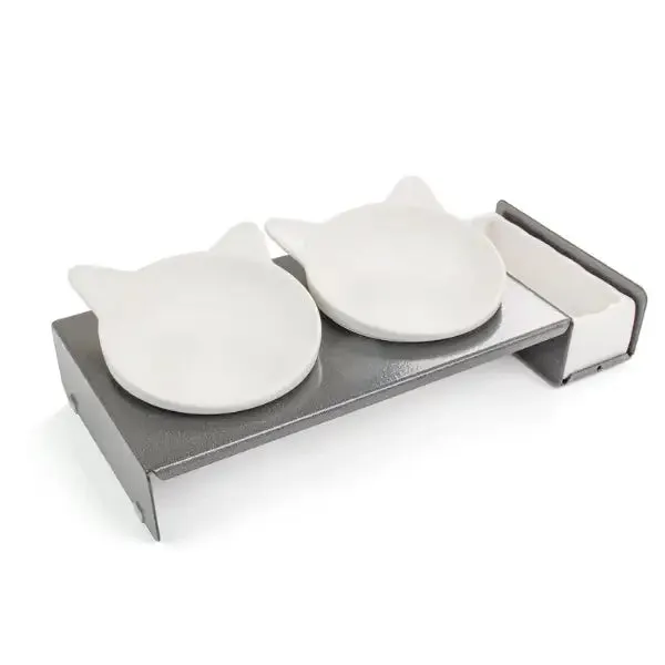 Ciotola doppia per gatti con ceramica per erba gatta FoodBar Cat Diner CanadianCat Antracite 41x18,5x11 cm