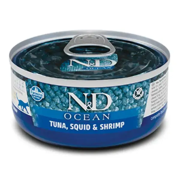 Farmina N&D Ocean Feline Umido 70 gr Calamari, Gamberetti e Tonno - confezione da 30 pezzi - Cibo umido per gatti