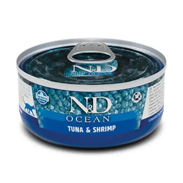 Farmina N&D Ocean Feline Umido 70 gr Tonno e gamberetti - confezione da 30 pezzi - Cibo umido per gatti