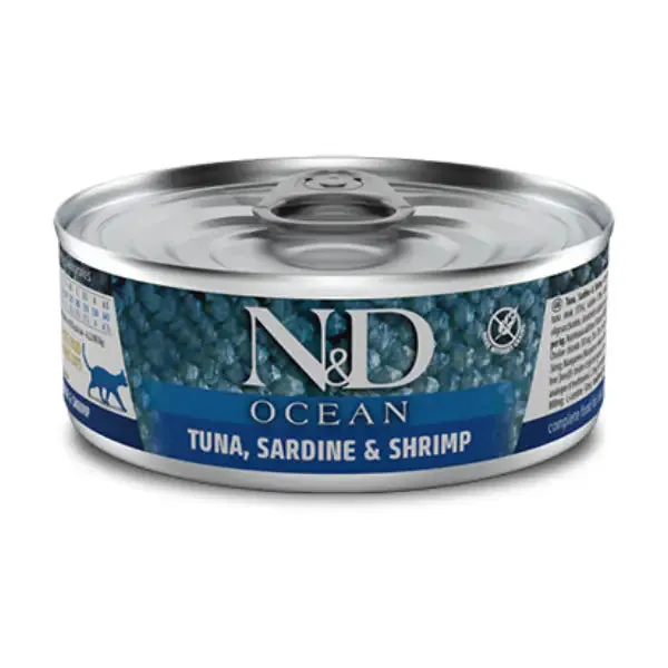Farmina N&D Ocean Feline Umido 70 gr Tonno, sardine e gamberetti - confezione da 30 pezzi - Cibo umido per gatti