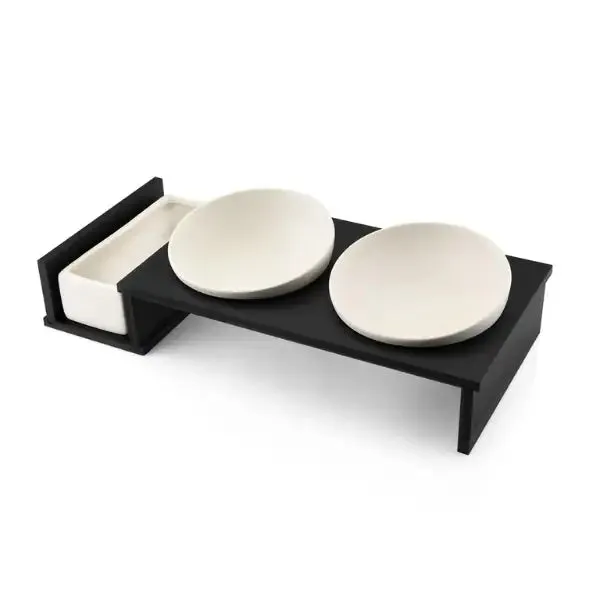 Ciotola doppia per gatti con ceramica per erba gatta FoodBar Cat Diner CanadianCat Nero 41x18,5x11 cm