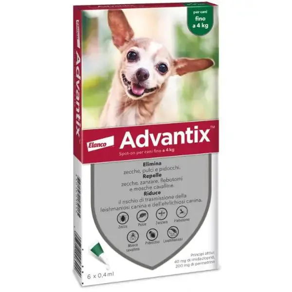 Advantix antiparassitario Spot-On per cani 6 pipette peso fino a 4 kg - Antiparassitario per cani