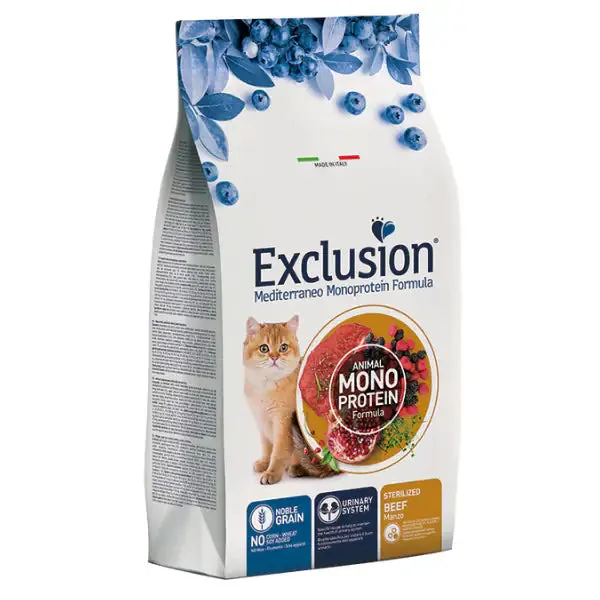 Exclusion Mediterraneo Cat Sterilizzato Manzo 12 kg - Cibo monoproteico gatto
