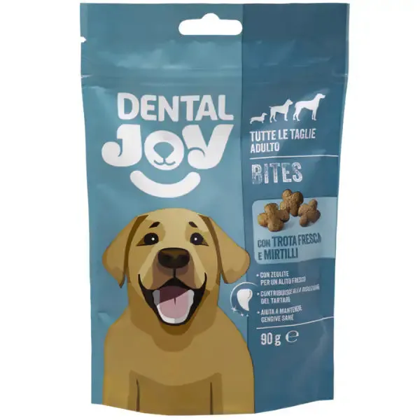 Dentaljoy Dog Bites Adult All breeds Snack Dentali 90 gr Trota e mirtilli