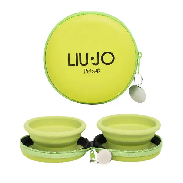Ciotola doppia da viaggio in pratica custodia Ø10 cm Liu Jo Pets Verde lime