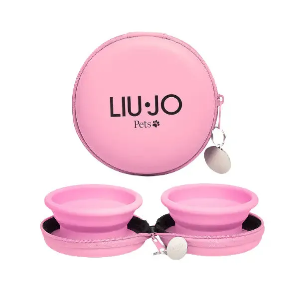 Ciotola doppia da viaggio in pratica custodia Ø10 cm Liu Jo Pets Rosa